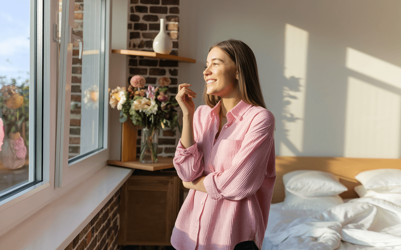 Девушка смотрит в окно