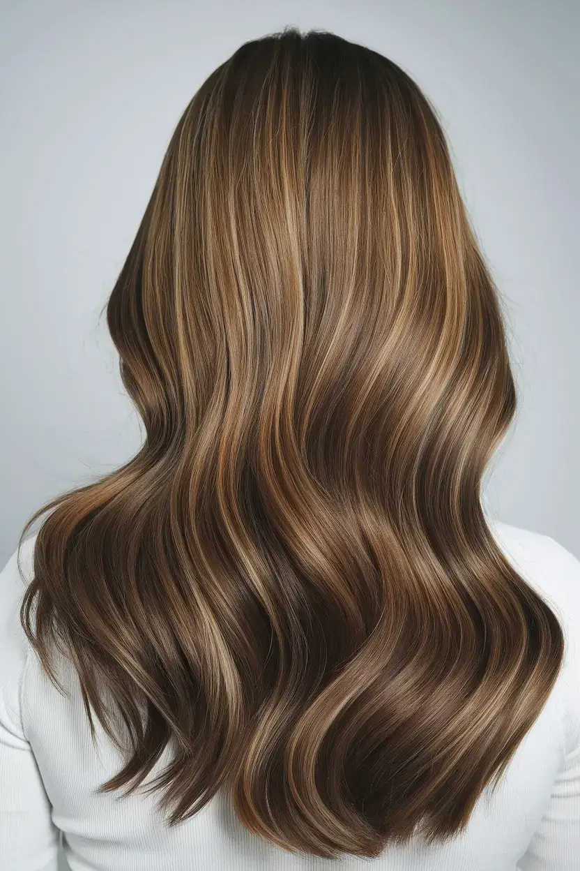 15 наймодніших ідей фарбування каштанового волосся літо 2025 з золотими пасмами