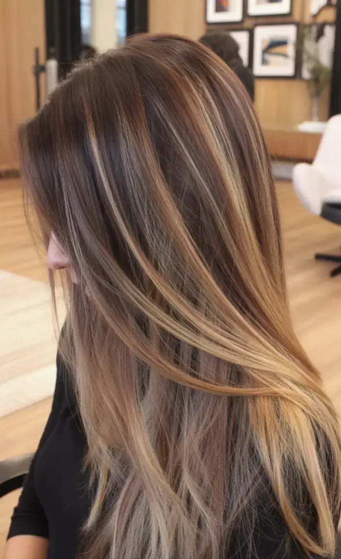 15 наймодніших ідей фарбування каштанового волосся літо 2025 з золотими пасмами