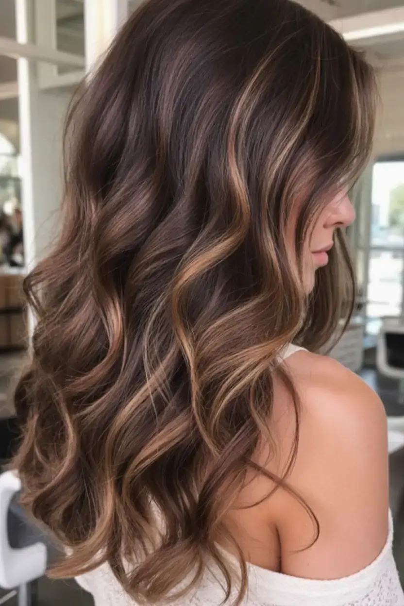 Летние тренды 2025: 15 идей окрашивания каштановых волос с золотыми бликами