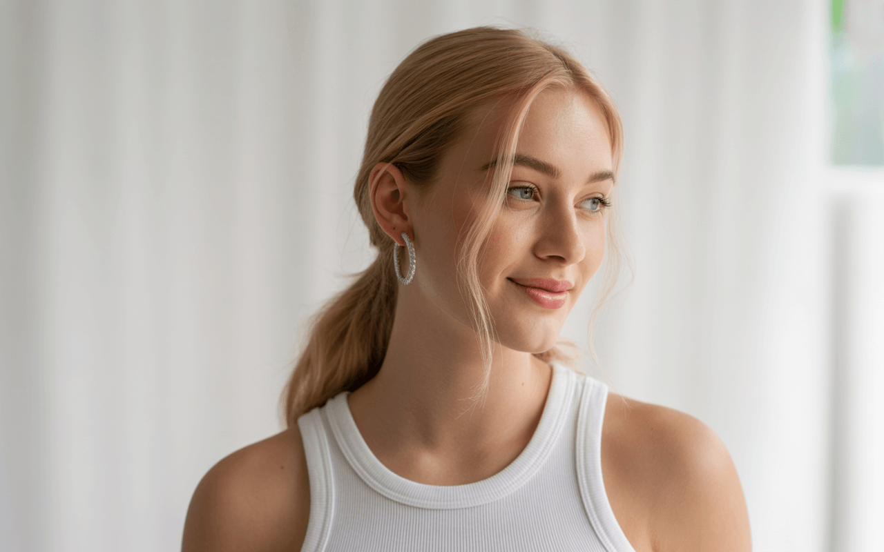 Девушка смотрит полупрофилем в сторону