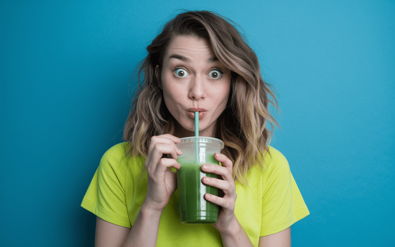 Дівчина п'є фреш