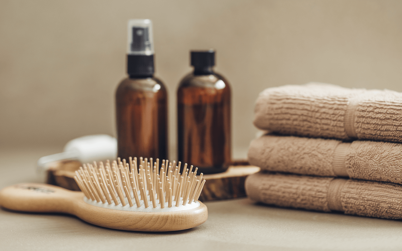 Расческа, средства для волос, полотенце
