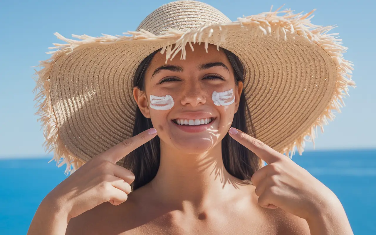 Девушка намазала лицо СПФом