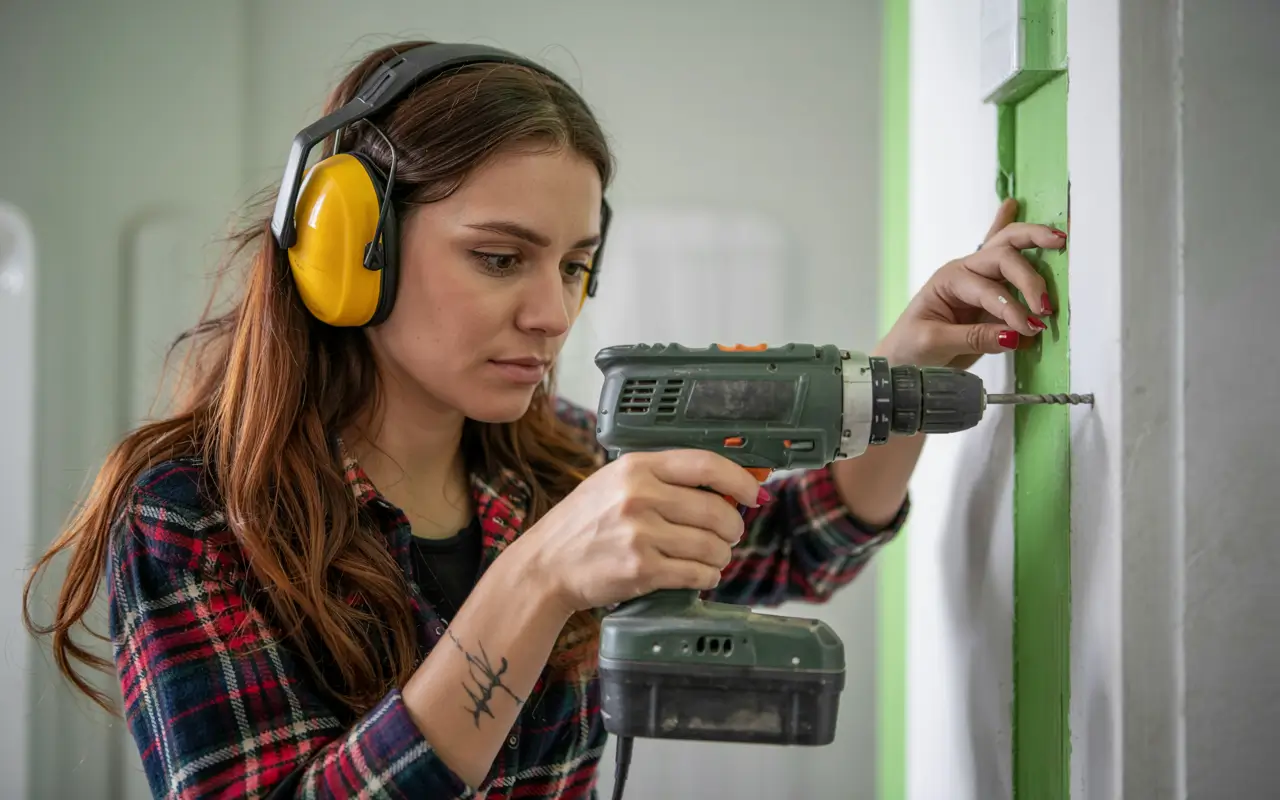 девушка с дрелью