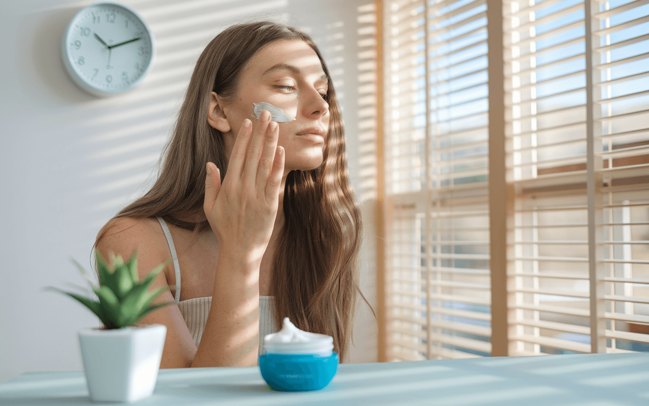 Дівчина маже шкіру обличчя