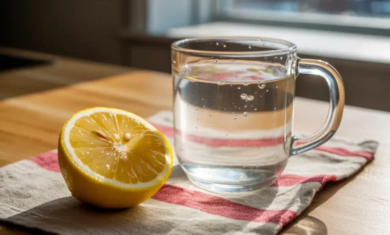 Теплая вода и лимон рядом