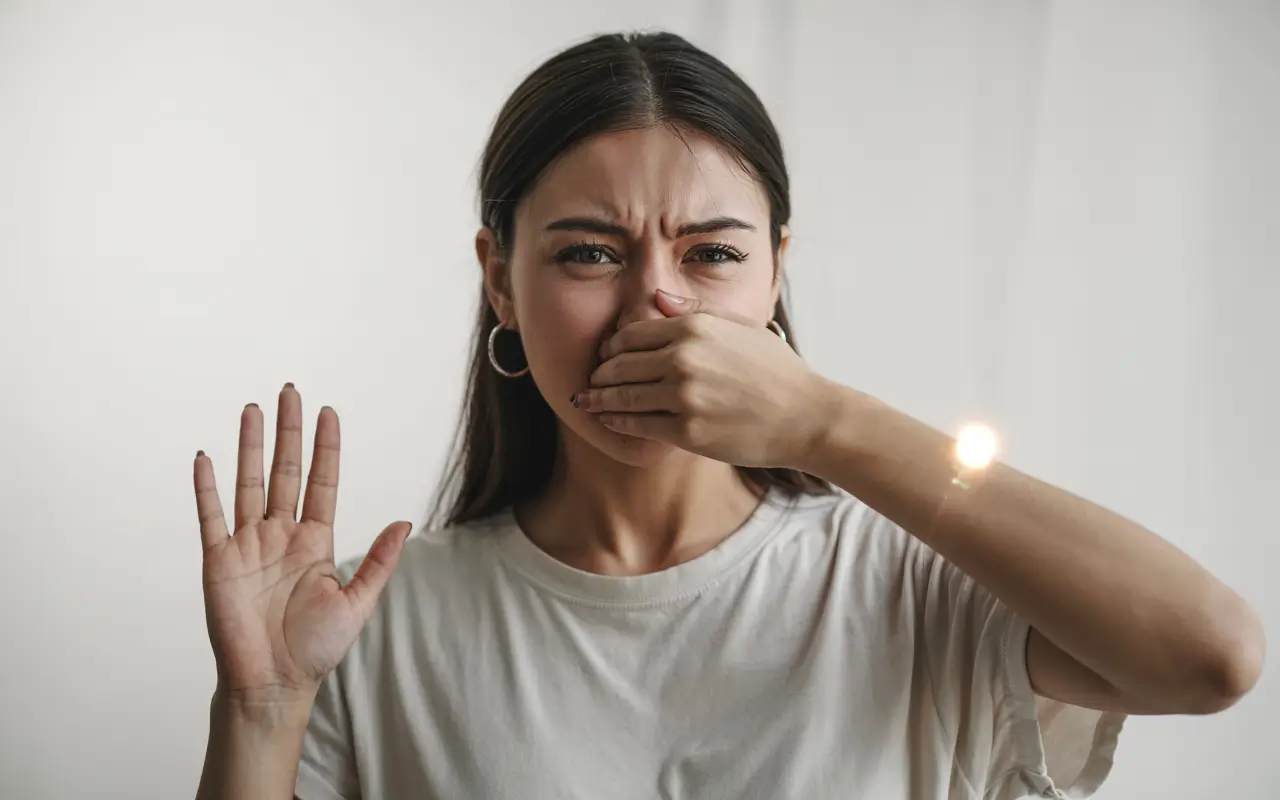 Дівчина відчуває запах поту