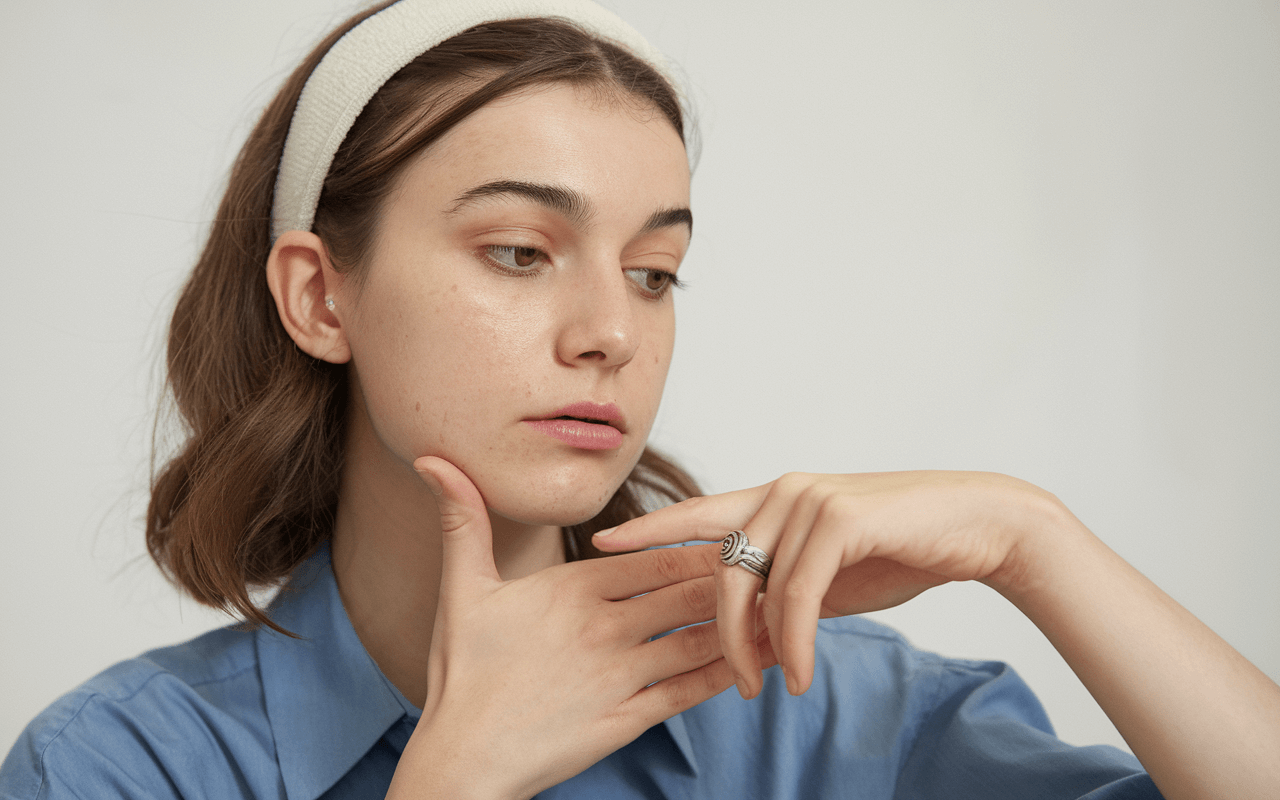 Дівчина демонструє обличчя доглянуте