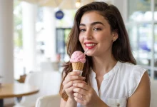 Девушка ест мороженное
