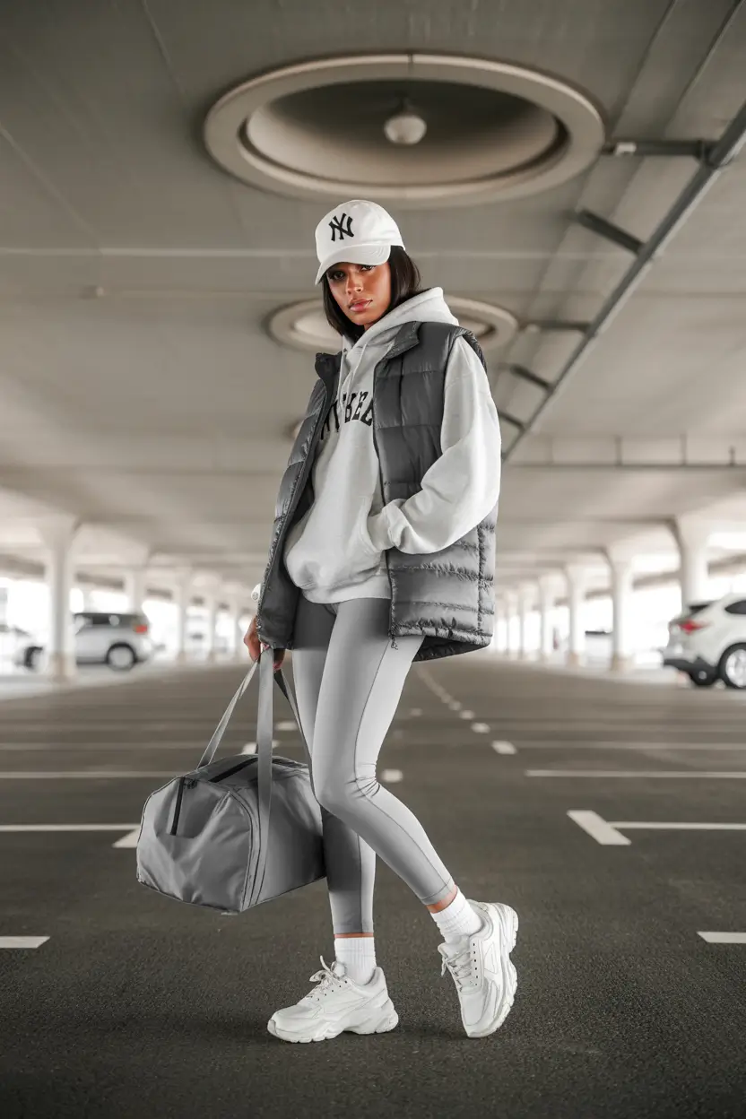 модные зимние наряды 2025/2026 Спортивная снежная девушка в пути