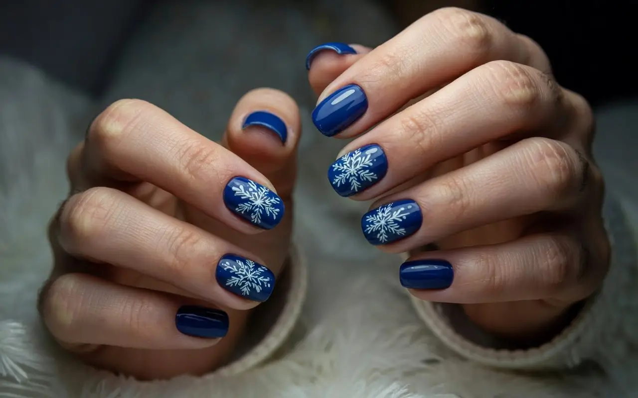 Новинка 2025: 43 Елегантні Ідеї "Сині різдвяні нігті" для Вашого Образу!