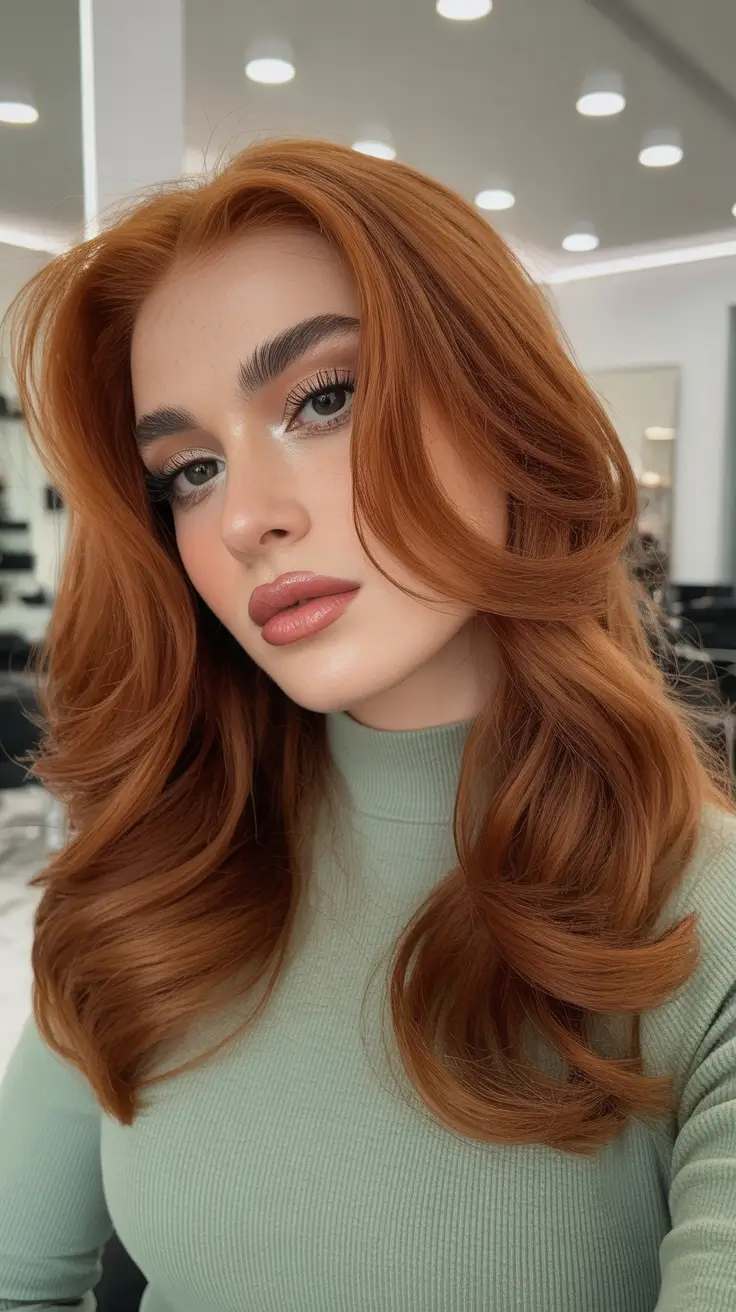 стрижки для средних волос 2026 Медный поток с длинными слоями