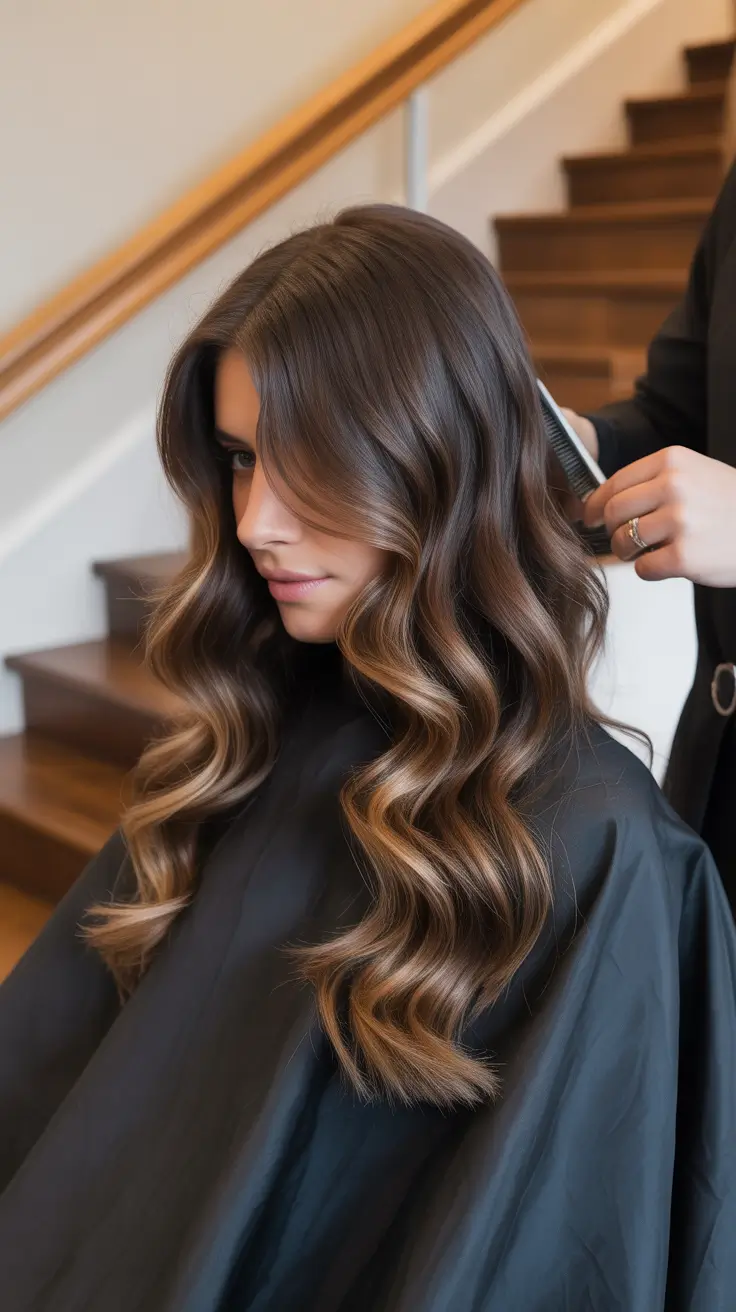 темно-коричневий колір волосся 2026 Тонкий карамельний рух