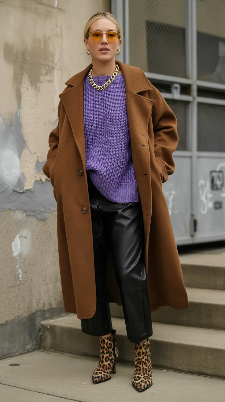 модные зимние наряды 2025/2026 Color Clash & Print Sass in the City