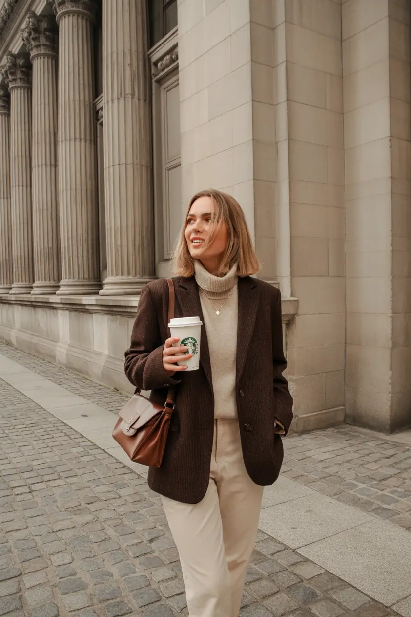 модные зимние наряды 2025/2026 Кофе в классических нейтральных тонах