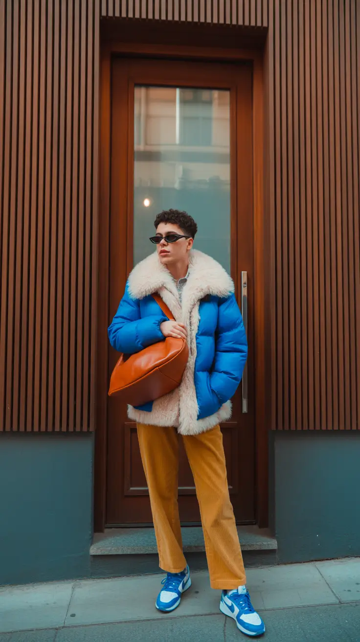 модные зимние наряды 2025/2026 Colorblock Chill: Retro Sportswear Reimagined