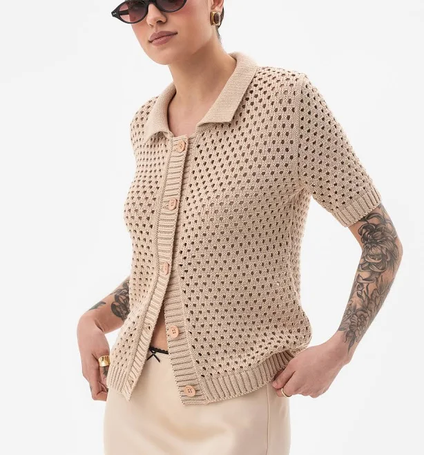 outerwear Ажурний кардиган із італійської бавовни. Бежевий 50-52 SVTR $1850
