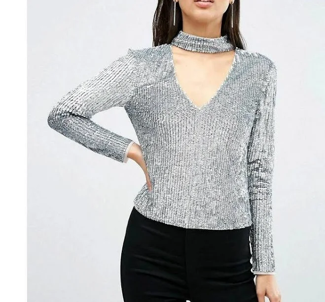 top Яскрава блуза з паєтками ASOS ASL240720-1 XS (82664XS) Сріблястий. Жіночі блузи ROZETKA $688