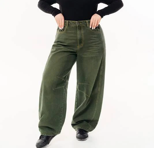 banana jeans Джинси Baggy з вивареним ефектом темна олива Faynalady $2290