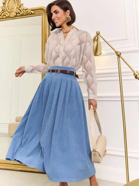 skirt Dressa Спідниця-міді блакитного кольору з поясом 73449 &ndash; купити в Києві dressa.com.ua $959