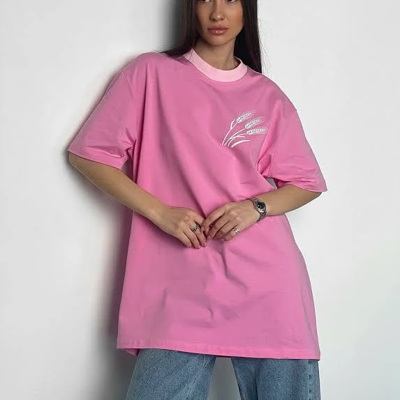 футболки Жіноча футболка оверсайз XL-XXL колір рожевий з колосками Cosacch $550