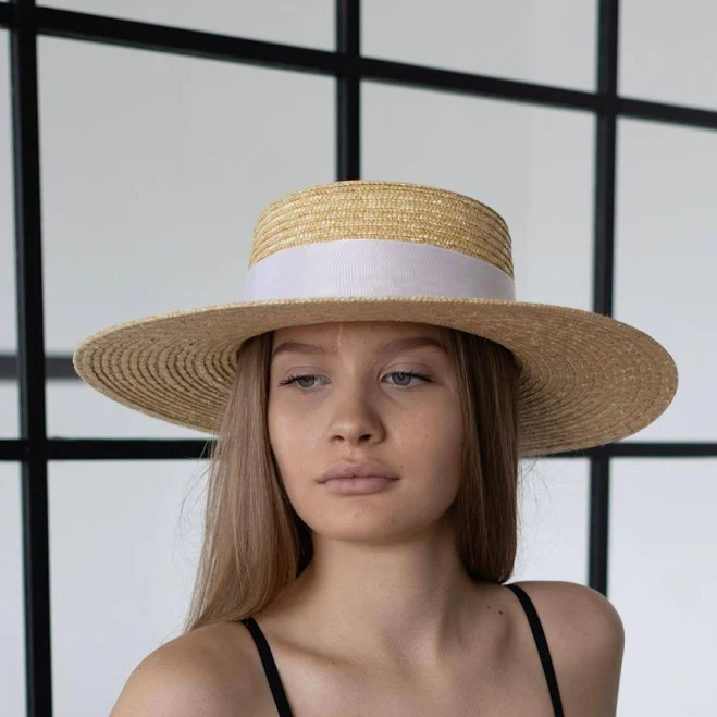 accessory Канотьє капелюшок солом'яний з полями 10 см D.Hats з бежевою стрічкою Prom $1180