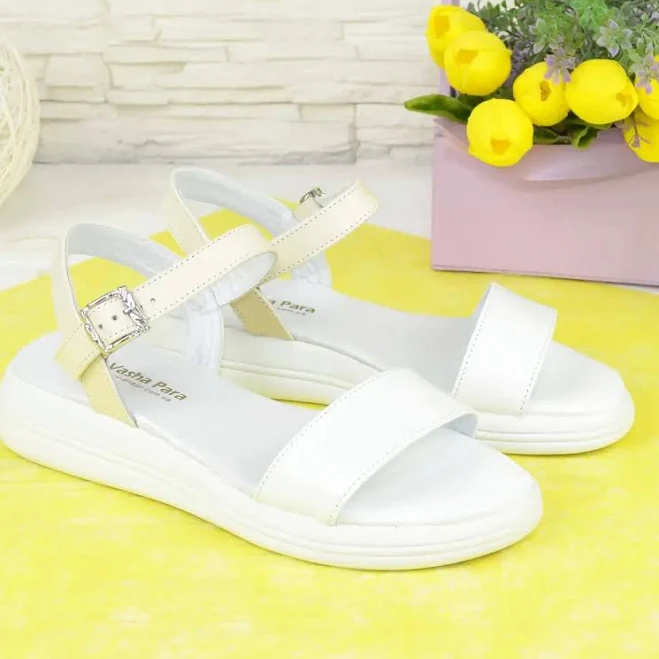 shoes Босоніжки жіночі шкіряні на низькому ходу, колір білий/бежевий Vasha Para $1950