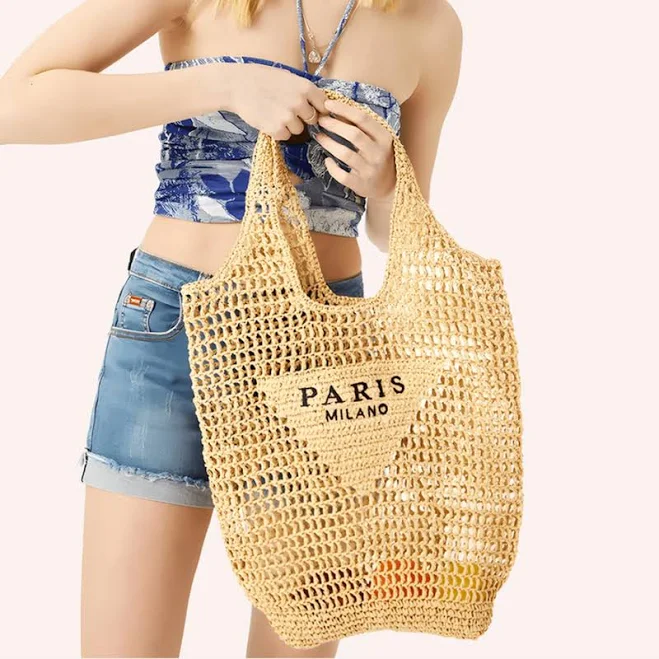 bag Новая плетеная сумка шопер шопперы бежевый, солома, для женщин, мужчин, без застежки Shafa $730