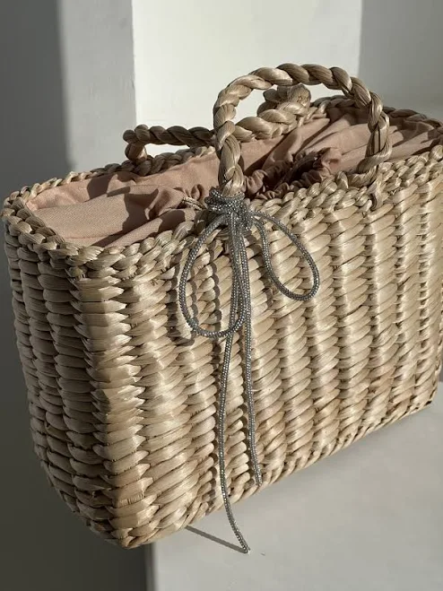 bag Кошик плетений з натуральної соломки стразовий бант D.Hats бежевий Prom $1340