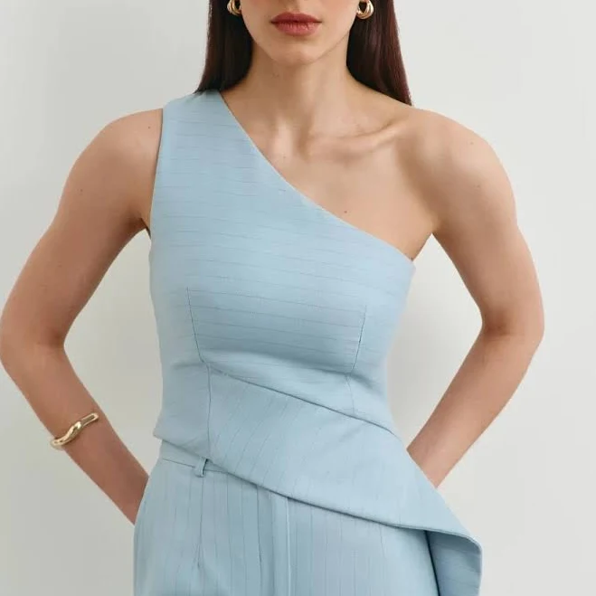 top Блакитний у смужку асиметричний топ з віскозою MUSTHAVE MustHave $3599