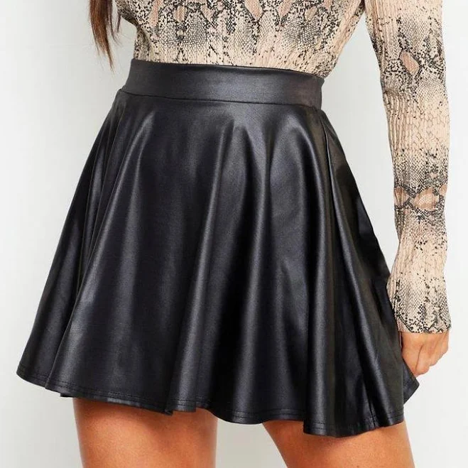skirt Спідниця кльош екошкіра чорна Nimfeya S. Спідниці Nimfeya $1140