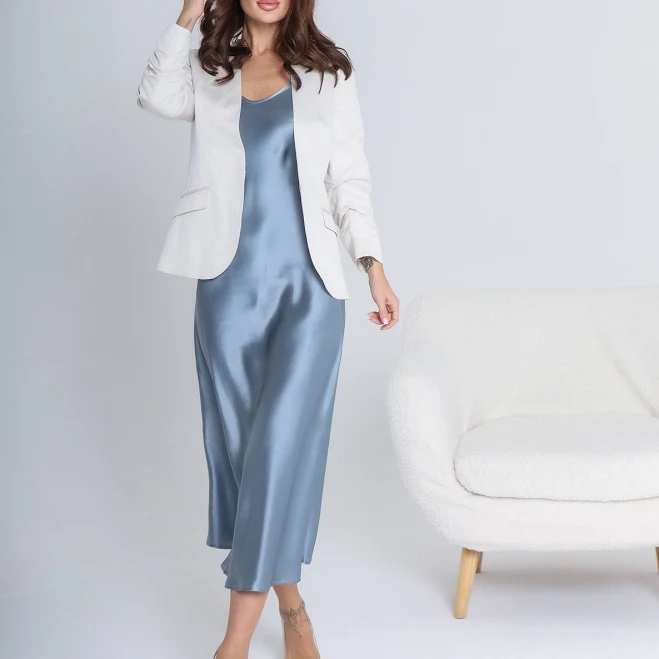 skirt Шовкова сукня комбінація на бретелях. TM "Silk Kiss". Натуральний 100% шовк. Міді, сірий ТМ Silkkiss $4500