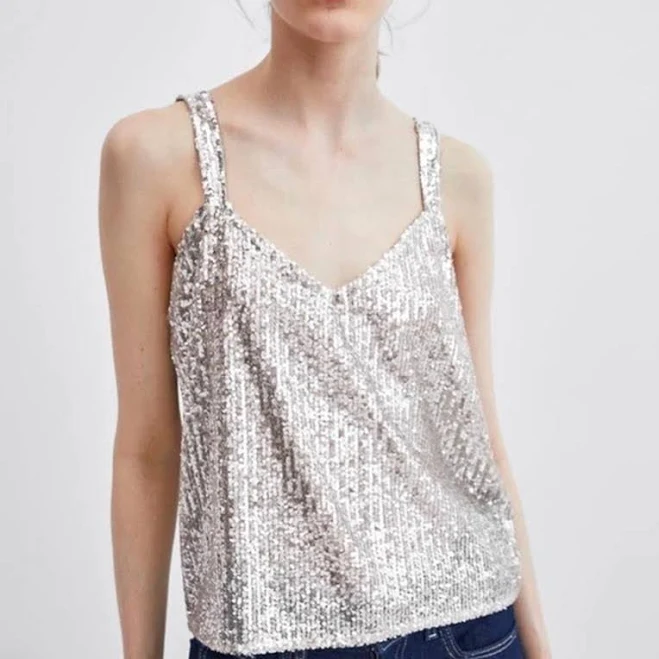 top Топ майка zara блестящий серебристой в пайетки Shafa $450